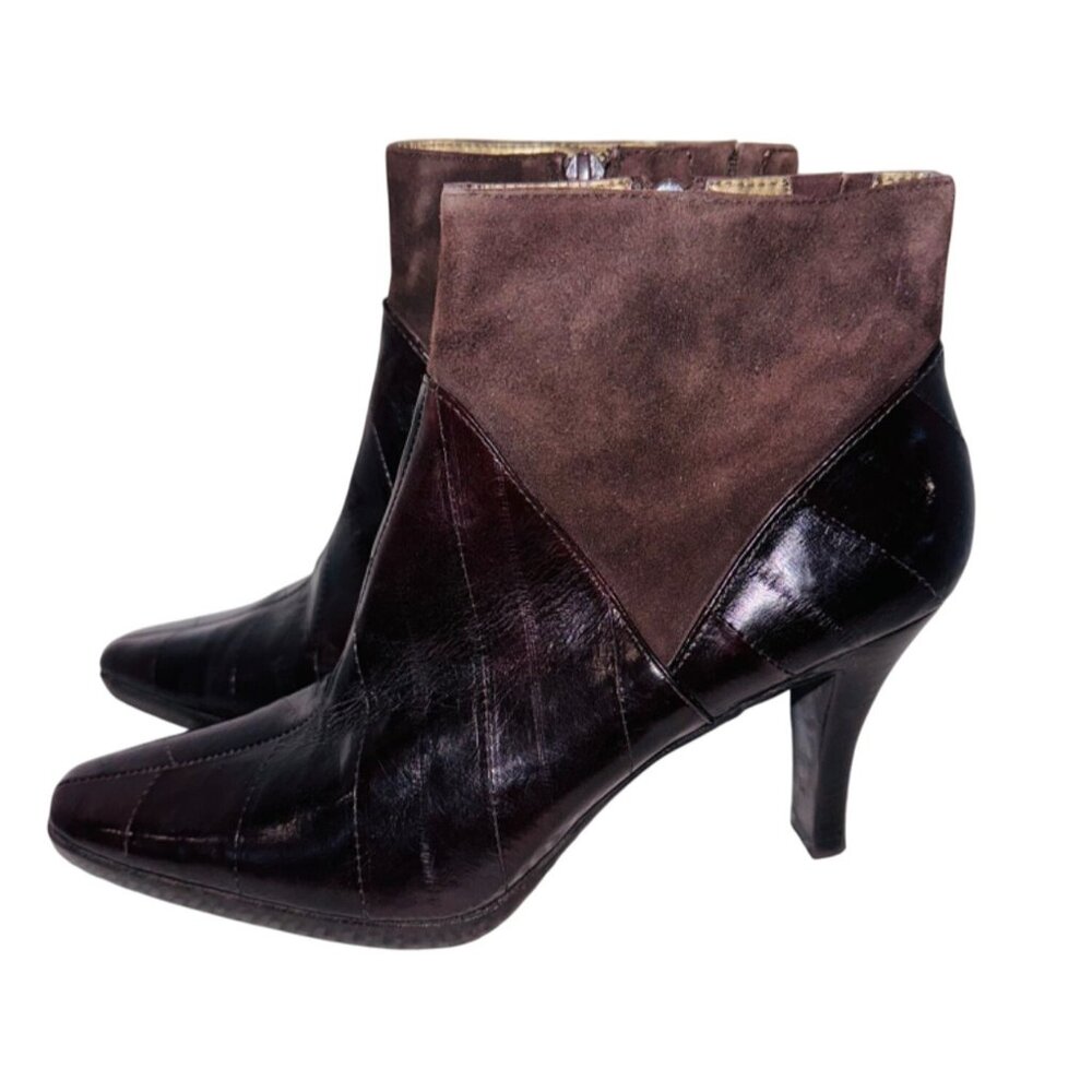 Moda Spana Brown Wendy Eel Skin Suede Heeled Square Toe Ankle Boots 6.5 Zipper - Picture 4 of 15